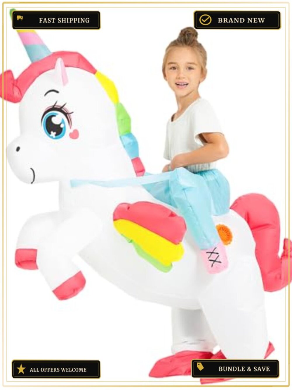 Unicorn Inflatable Costume Kids Halloween Ride On Blow Up